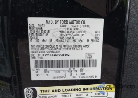 2013 Ford F-150 Fx4 from USA, damaged, VIN 1FTFW1ET2DFA35692